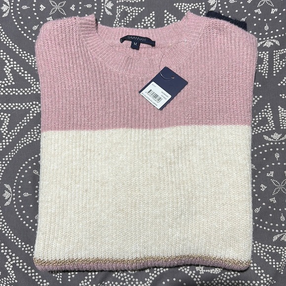 NWT SAVANNAH Ladies Size M Colour Block Jumper Rose Stripe ROSE BLUSH/NAVY - Picture 8 of 8